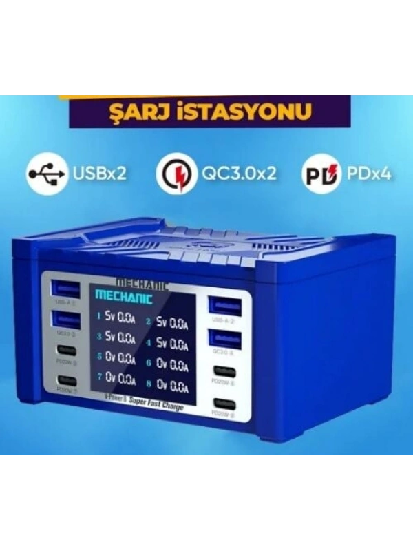 Mechanic 4 Port USB 4 Port Type-C Voltaj Ölçme Şarj İstasyonu 100W