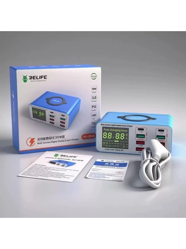 Relife RL-304S Usb-C 8 Portlu Kablosuz Şarj İstasyonu