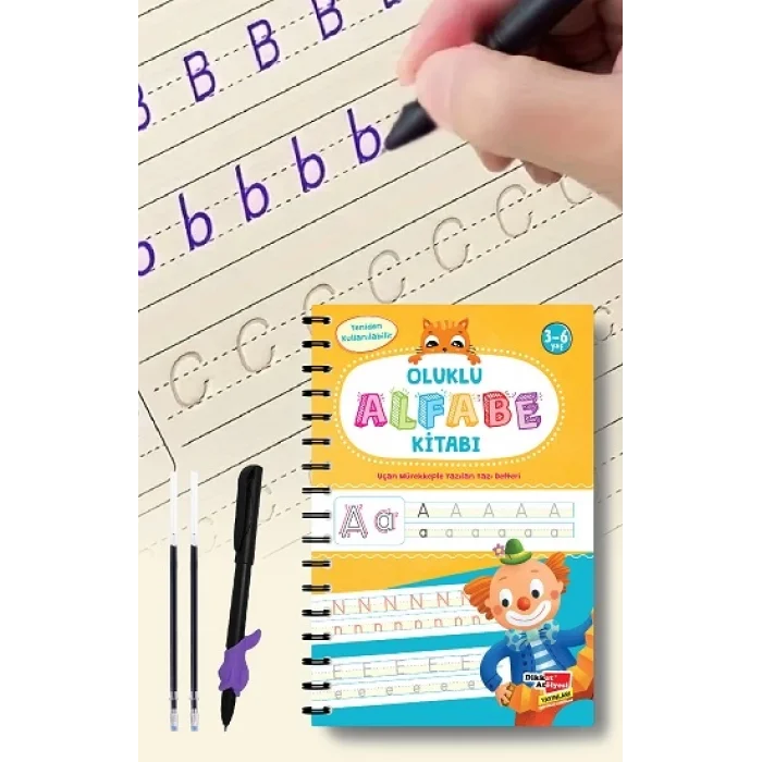 Alfabe Yazı Kitabı Sihirli Uçan Kalemli Oluklu (KABARTMALI) | Yazmayı Kolayca Öğreten Kitap