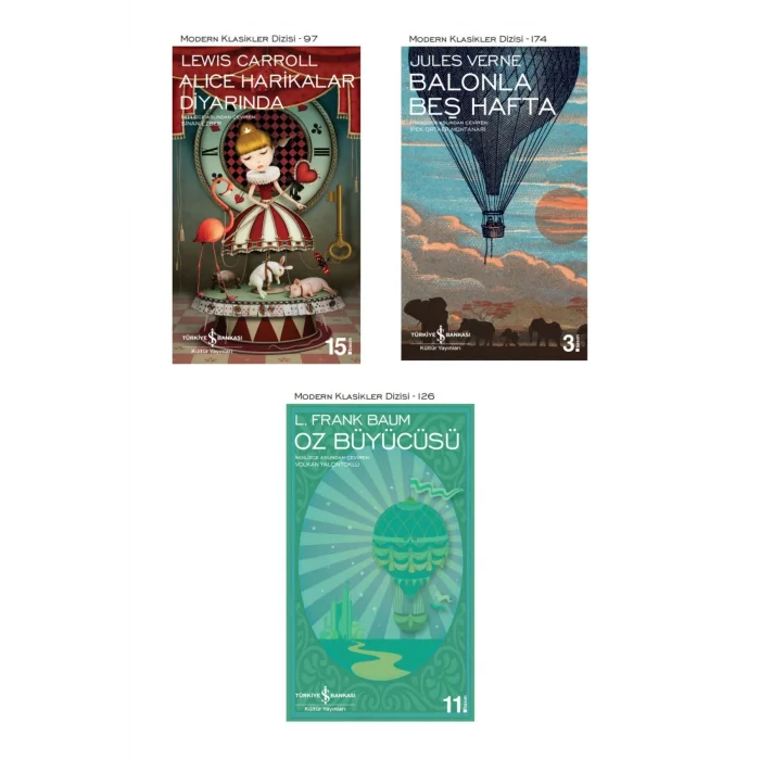 Alice Harikalar Diyarında + Balonla Beş Hafta + Oz Büyücüsü- 3 Kitap Set - Iş Bankası Özel Set