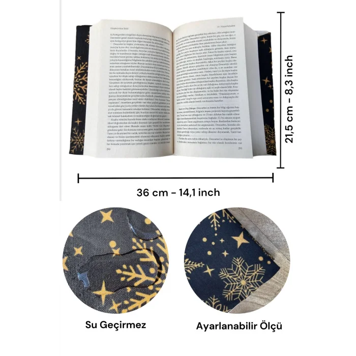 Ayarlanabilir Kitap Kılıfı - Gece & Kar Desenli Kitap Koruyucu Kılıf - Su Geçirmez Yıkanabilir Kumaş