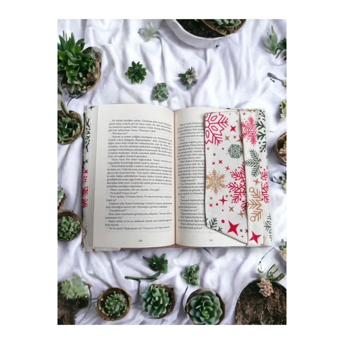 Ayarlanabilir Kitap Kılıfı - Kar Desenli Beyaz Kitap Koruyucu Kılıf - Su Geçirmez Yıkanabilir Kumaş