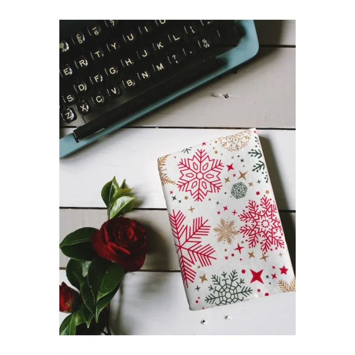 Ayarlanabilir Kitap Kılıfı - Kar Desenli Beyaz Kitap Koruyucu Kılıf - Su Geçirmez Yıkanabilir Kumaş