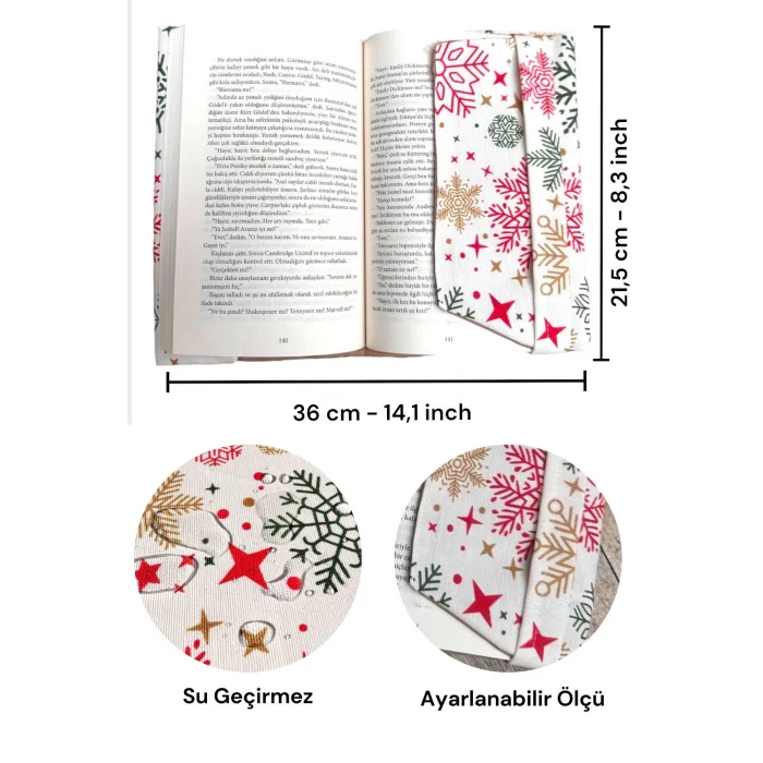 Ayarlanabilir Kitap Kılıfı - Kar Desenli Beyaz Kitap Koruyucu Kılıf - Su Geçirmez Yıkanabilir Kumaş