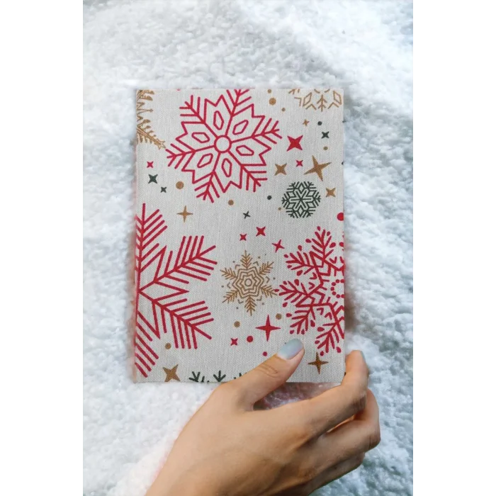 Ayarlanabilir Kitap Kılıfı - Kar Desenli Beyaz Kitap Koruyucu Kılıf - Su Geçirmez Yıkanabilir Kumaş