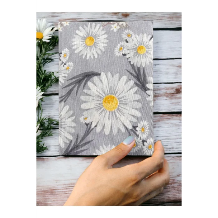 Ayarlanabilir Kitap Kılıfı - Papatya Desenli Kitap Koruyucu Kılıf - Su Geçirmez Yıkanabilir Kumaş