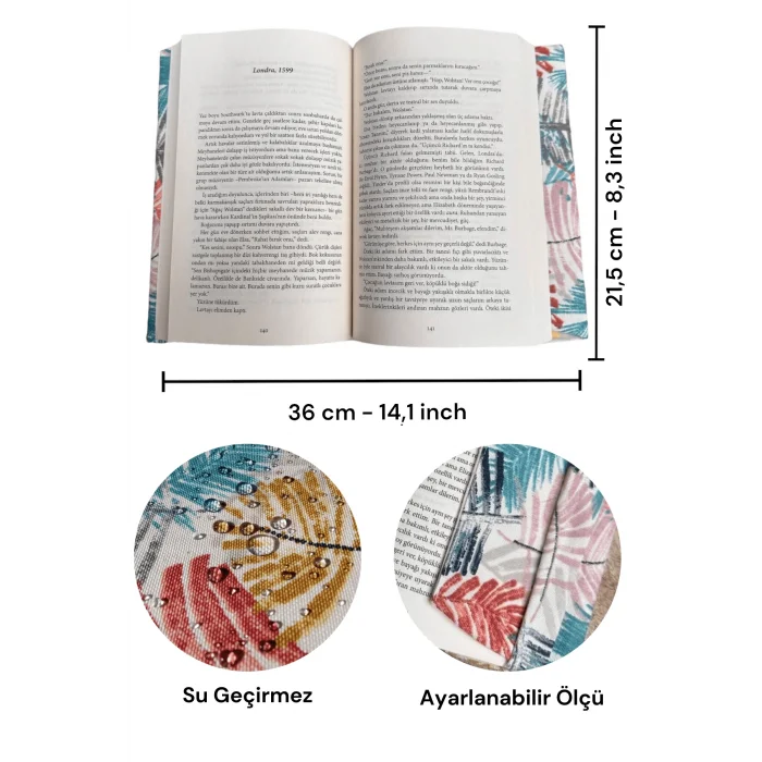 Ayarlanabilir Kitap Kılıfı - Yaprak Desenli - Su Geçirmez Kitap Kılıfı