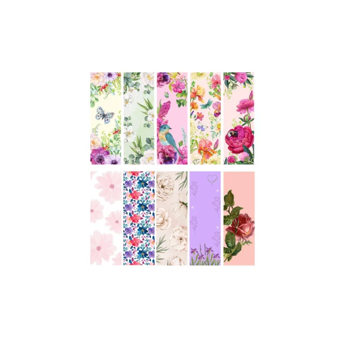 Çiçek Temalı 10lu Ayraç Seti-Çiçek Temalı Kitap Ayracı 10 Adet