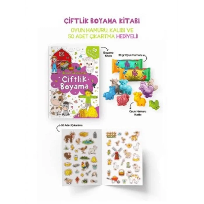 Çiftlik Boyama Kitabı - Oyun Hamuru, Oyuncak ve Çıkartma Hediyeli