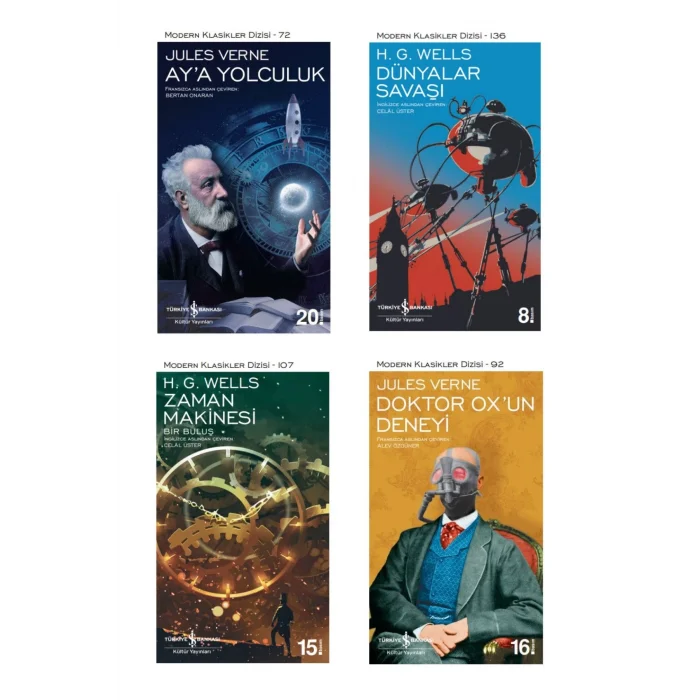 Doktor Oxun Deneyi + Zaman Makinesi Bir Buluş + Aya Yolculuk + Dünyalar Savaşı- 4 Kitap Set