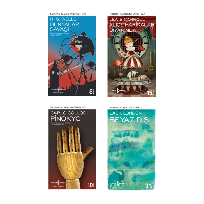 Dünyalar Savaşı + Alice Harikalar Diyarında + Beyaz Diş + Pinokyo- 4 Kitap Set