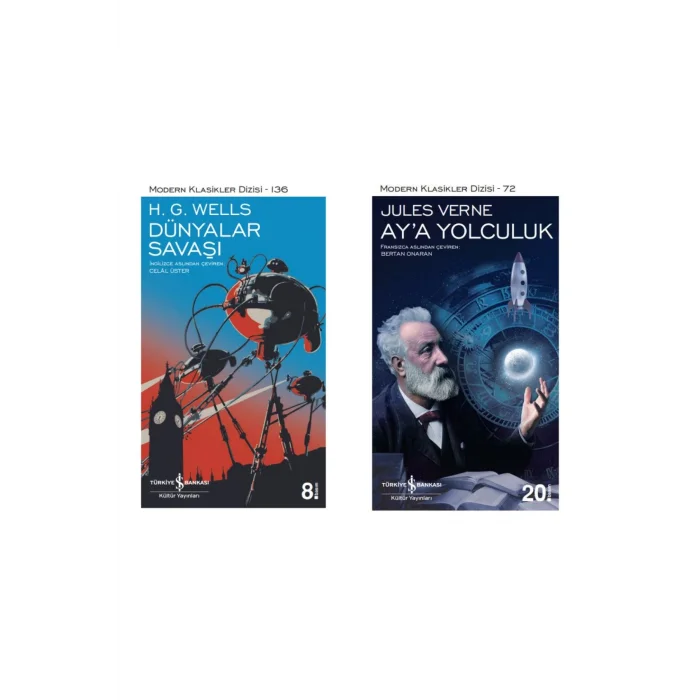 Dünyalar Savaşı + Aya Yolculuk- 2 Kitap Set - Iş Bankası Özel Set Dünyalar Savaşı Kitabı