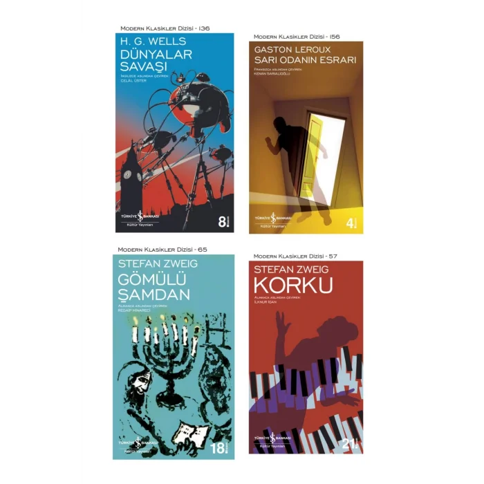 Dünyalar Savaşı + Sarı Odanın Esrarı + Korku + Gömülü Şamdan- 4 Kitap Set - Iş Bankası Özel Set