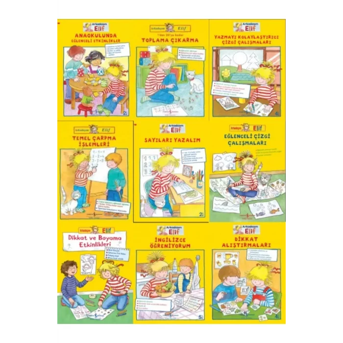 ELİF Serisi Çocuk - Resimli Kitaplar, Etkinlik Kitapları 9 Kitap Set