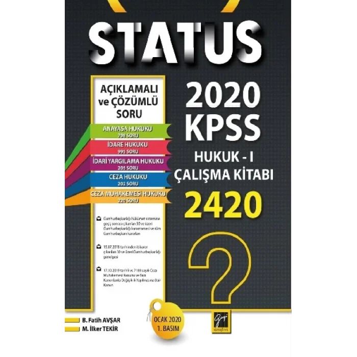 Gazi Kitabevi Status 2020 Kpss Hukuk -I Çalışma Kitabı