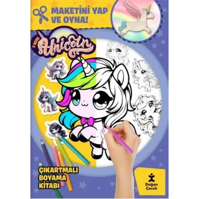 I Love Unicorn Çıkartmalı Boyama Kitabı - Maketini Yap ve Oyna!