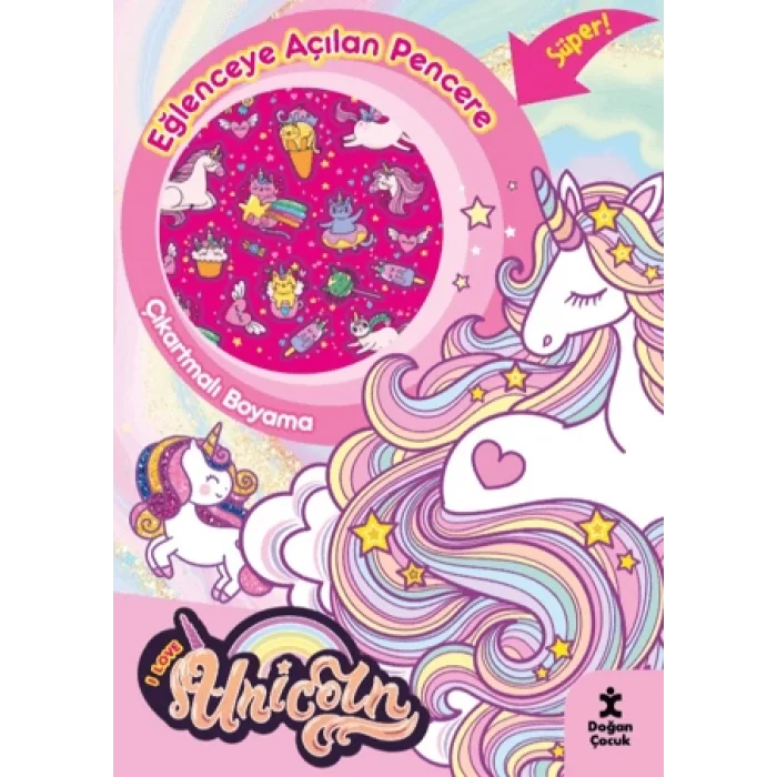 I Love Unicorn Eğlenceye Açılan Pencere Çıkartmalı Boyama Kitabı