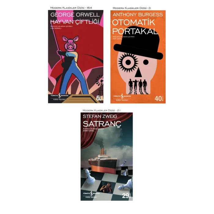 Otomatik Portakal + Satranç + Hayvan Çiftliği- 3 Kitap Set - Iş Bankası Özel Set Otomatik Portakal K