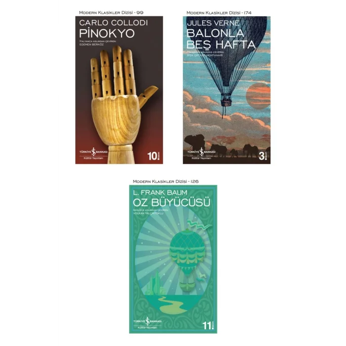 Oz Büyücüsü + Pinokyo + Balonla Beş Hafta- 3 Kitap Set - Iş Bankası Özel Set Oz Büyücüsü Kitabı