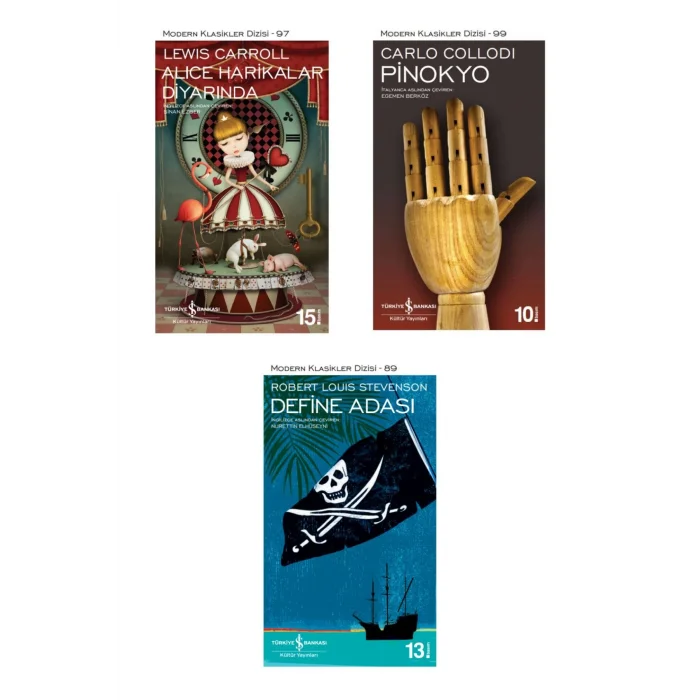 Pinokyo + Alice Harikalar Diyarında + Define Adası- 3 Kitap Set - Iş Bankası Özel Set Pinokyo Kitabı