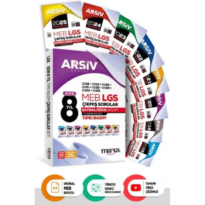 Son 8 Yıl 8. Sınıf Arşiv Serisi LGS Tıpkı Basım Fasikül Fasikül Çıkmış Sorular Tamamı Video Çözümlü