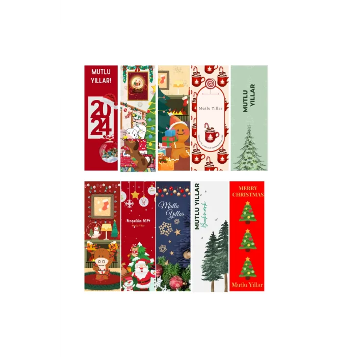 Yeni Yıl 10lu Ayraç Seti 04- Yılbaşı Temalı Kitap Ayracı- 10 Adet