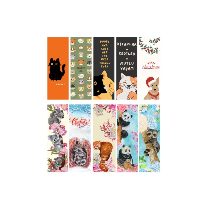 Yeni Yıl 10lu Ayraç Seti 04a-Sevimli Dostlarımız Hediyelik Kitap Ayracı 10 adet