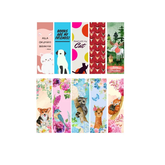 Yeni Yıl 10lu Ayraç Seti 05a-Sevimli Dostlarımız Hediyelik Kitap Ayracı 10 adet