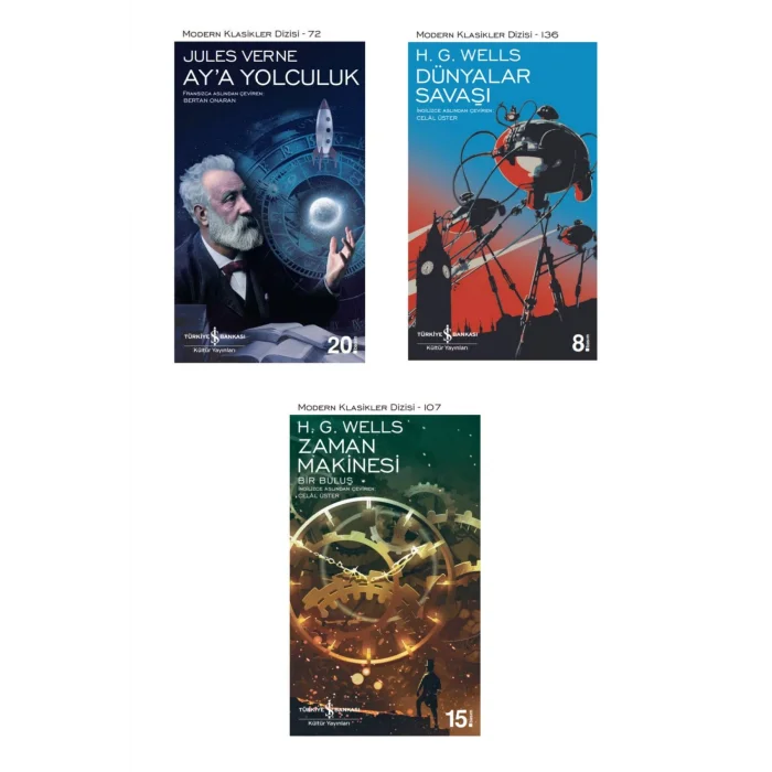 Zaman Makinesi Bir Buluş + Aya Yolculuk + Dünyalar Savaşı- 3 Kitap Set - Iş Bankası Özel Set