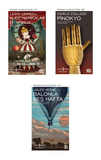 Alice Harikalar Diyarında + Balonla Beş Hafta + Pinokyo- 3 Kitap Set - Iş Bankası Özel Set Alice Har