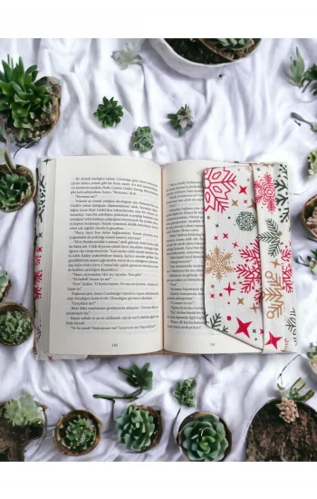 Ayarlanabilir Kitap Kılıfı - Kar Desenli Beyaz Kitap Koruyucu Kılıf - Su Geçirmez Yıkanabilir Kumaş