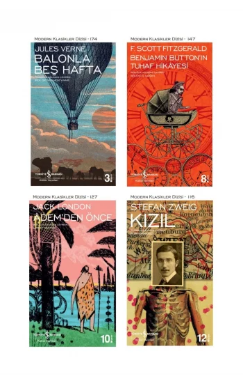 Benjamin Buttonın Tuhaf Hikayesi  Balonla Beş Hafta Ademden Önce  Kızıl 4 Kitap Set Jules Verne