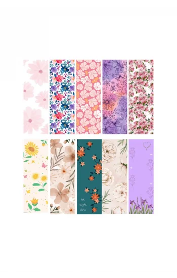 Çiçek Temalı 10lu Ayraç Seti-Çiçek Temalı Kitap Ayracı 10 Adet