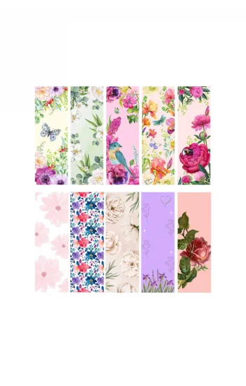 Çiçek Temalı 10lu Ayraç Seti-Çiçek Temalı Kitap Ayracı 10 Adet