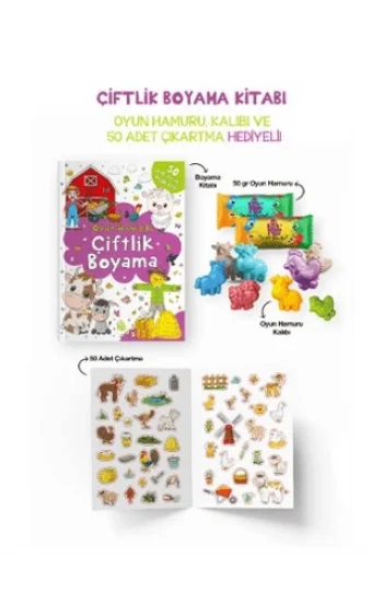 Çiftlik Boyama Kitabı - Oyun Hamuru, Oyuncak ve Çıkartma Hediyeli