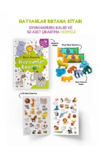 Hayvanlar Boyama Kitabı - Oyun Hamuru, Oyuncak ve Çıkartma Hediyeli