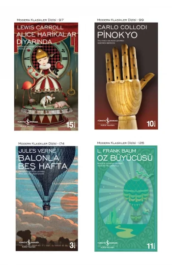 Oz Büyücüsü + Pinokyo + Balonla Beş Hafta + Alice Harikalar Diyarında- 4 Kitap Set