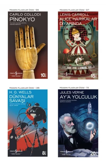 Pinokyo + Alice Harikalar Diyarında + Aya Yolculuk + Dünyalar Savaşı- 4 Kitap Set