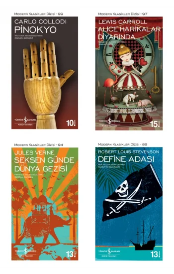 Pinokyo + Alice Harikalar Diyarında + Define Adası + Seksen Günde Dünya Gezisi- 4 Kitap Set