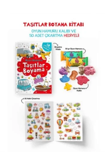 Taşıtlar Boyama Kitabı - Oyun Hamuru, Oyuncak ve Çıkartma Hediyeli