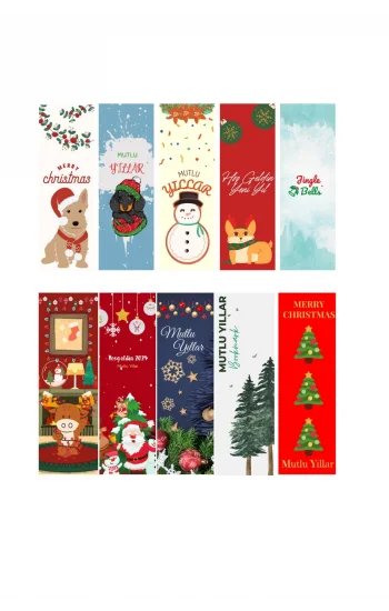 Yeni Yıl 10lu Ayraç Seti 01a-Yılbaşı Temalı Kitap Ayracı- 10 Adet