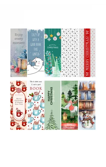 Yeni Yıl 10lu Ayraç Seti 03a-Yılbaşı Temalı Kitap Ayracı- 10 Adet