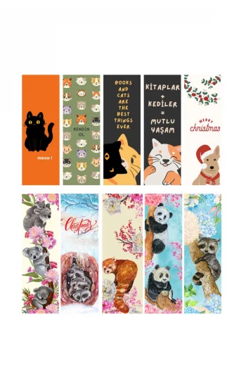 Yeni Yıl 10lu Ayraç Seti 04a-Sevimli Dostlarımız Hediyelik Kitap Ayracı 10 adet