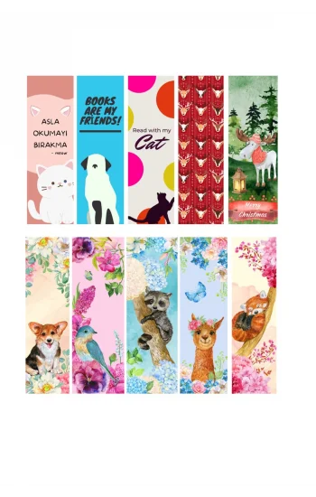 Yeni Yıl 10lu Ayraç Seti 05a-Sevimli Dostlarımız Hediyelik Kitap Ayracı 10 adet