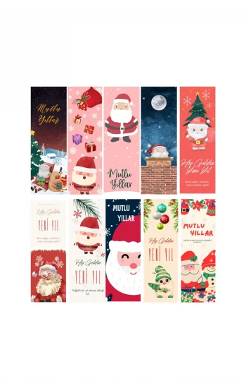 Yılbaşı Temalı Kitap Ayracı-Noel Baba Temalı Hediye  10lu Yeni Yıl Kitap Ayraçları!