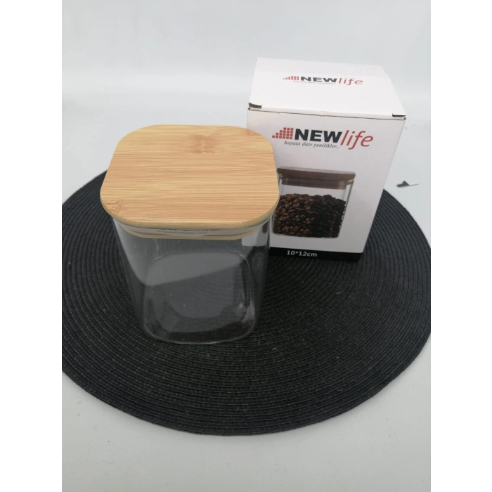 CLKN 2382 KAVANOZ BAMBU KAPAK KARE 12 CM 1X12