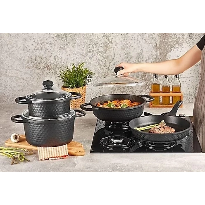 KAHRAMAN TENCERE SET 7 PRÇ MOTTO SİYAH 1X6