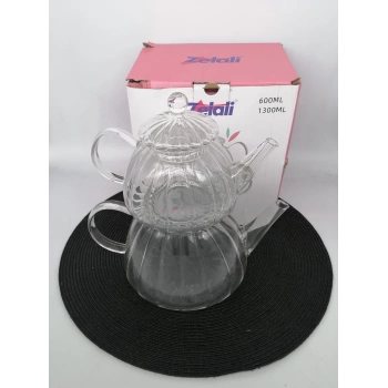DLY 1751 ÇAYDANLIK CAM ÇİZGİLİ 600+1300 ML 1X12