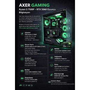 Axer GAMING Black Ryzen 5 7500F 32GB DDR5 1TB SSD RTX5060 OYUN BİLGİSAYARI
