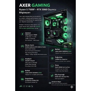 Axer GAMING Black Ryzen 5 7500F 16GB DDR5 512GBSSD RTX5060 OYUN BİLGİSAYARI